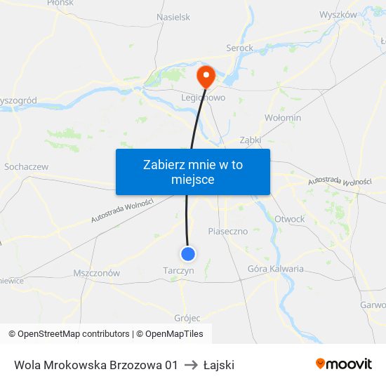 Warszawianka Brzozowa to Łajski map