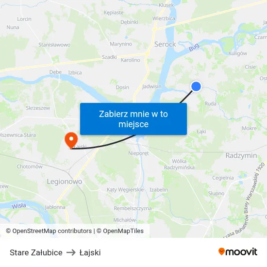 Stare Załubice to Łajski map