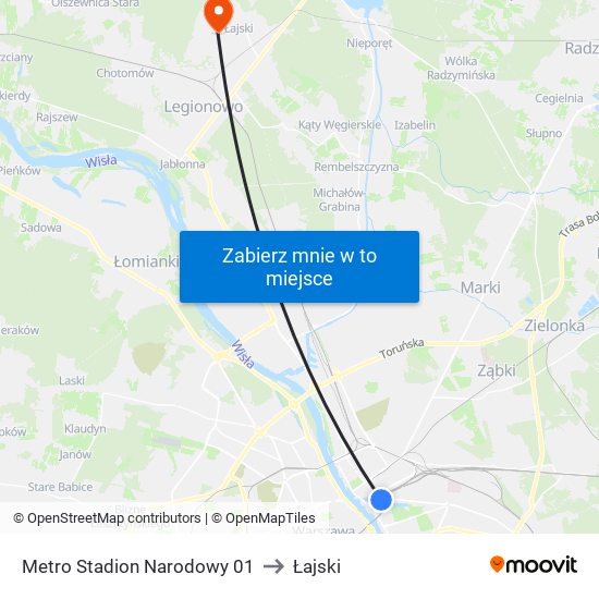 Metro Stadion Narodowy to Łajski map