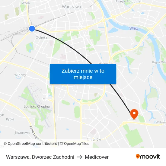 Warszawa, Dworzec Zachodni to Medicover map