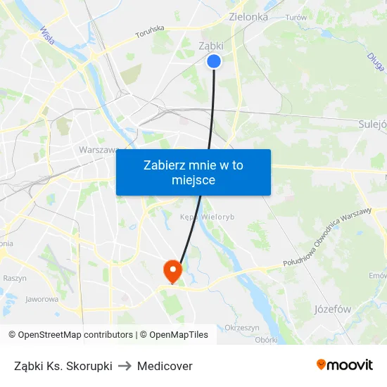 Ząbki Ks. Skorupki to Medicover map