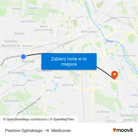 Piastów Ogińskiego to Medicover map