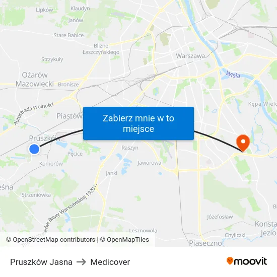Pruszków Jasna to Medicover map