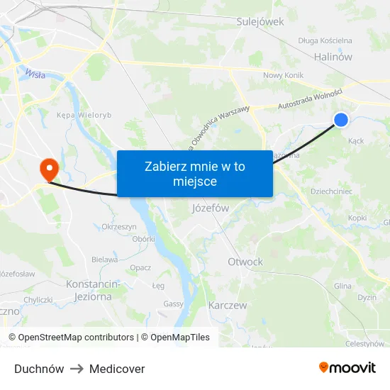 Duchnów to Medicover map