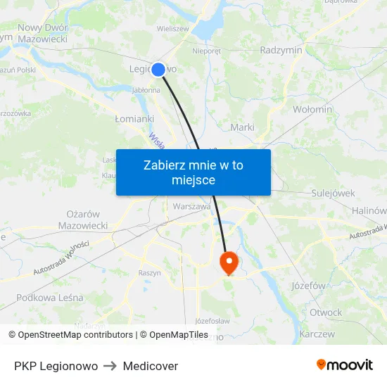 PKP Legionowo to Medicover map