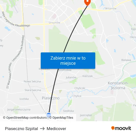 Piaseczno Szpital to Medicover map