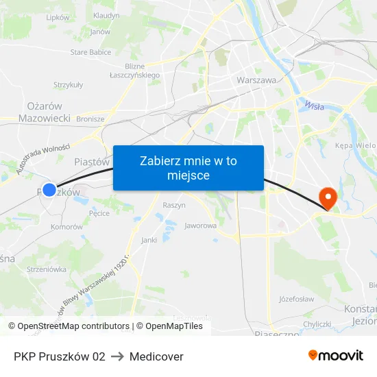 PKP Pruszków 02 to Medicover map