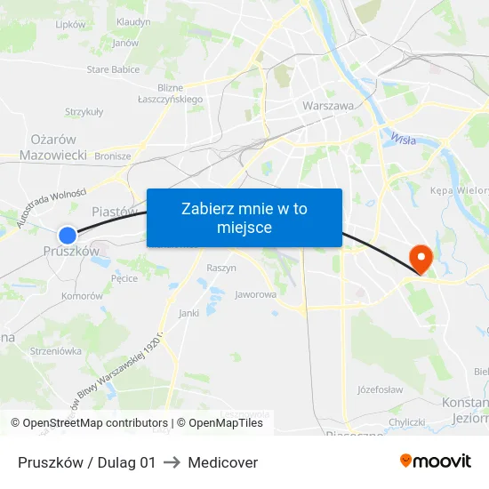 Pruszków / Dulag 01 to Medicover map