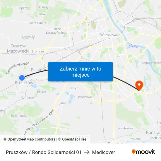 Pruszków / Rondo Solidarności 01 to Medicover map