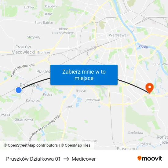 Pruszków Działkowa 01 to Medicover map