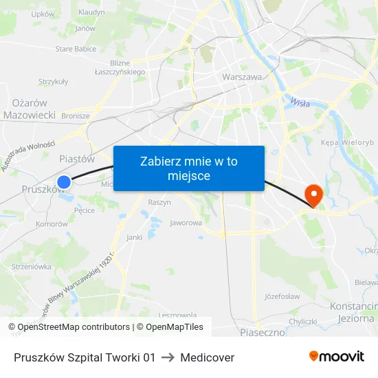 Pruszków Szpital Tworki 01 to Medicover map