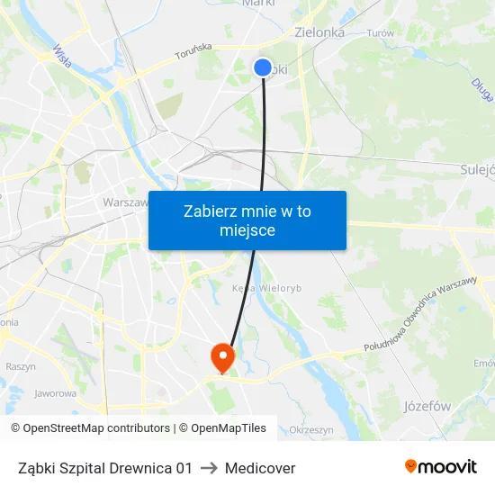 Ząbki Szpital Drewnica 01 to Medicover map