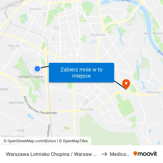 Warszawa Lotnisko Chopina / Warsaw Airport to Medicover map