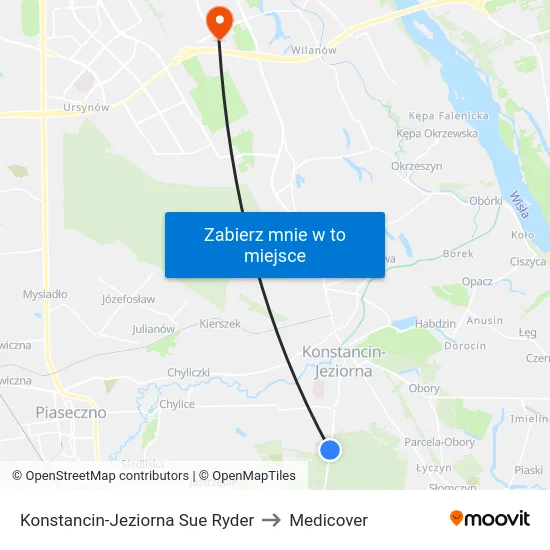Konstancin-Jeziorna Sue Ryder to Medicover map