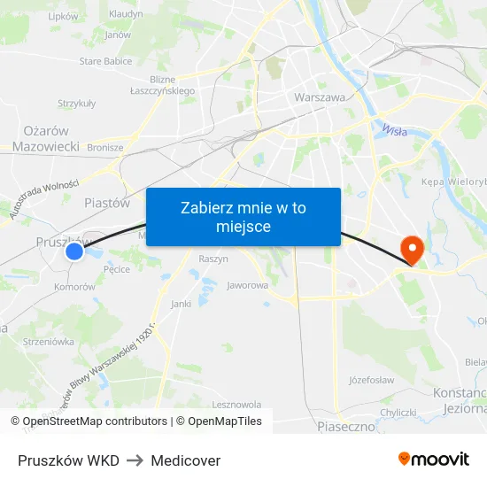 Pruszków WKD to Medicover map