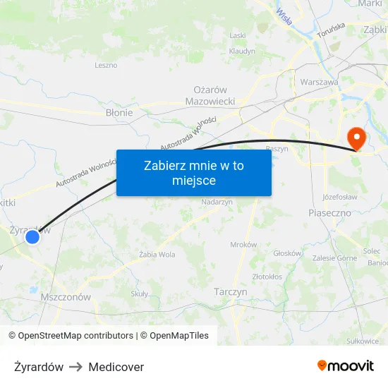 Żyrardów to Medicover map