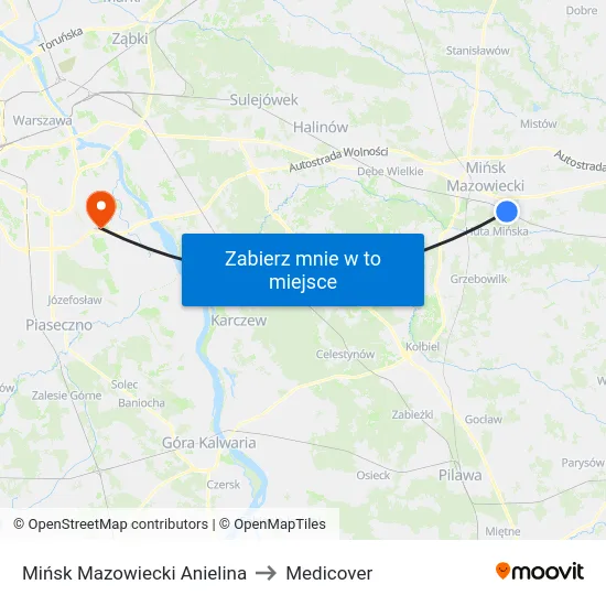 Mińsk Mazowiecki Anielina to Medicover map