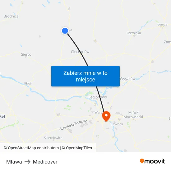 Mława to Medicover map