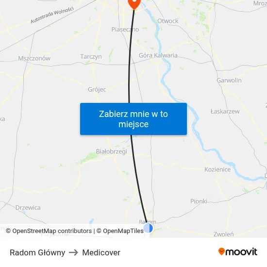 Radom Główny to Medicover map