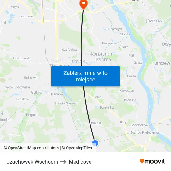 Czachówek Wschodni to Medicover map
