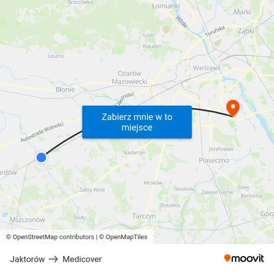 Jaktorów to Medicover map