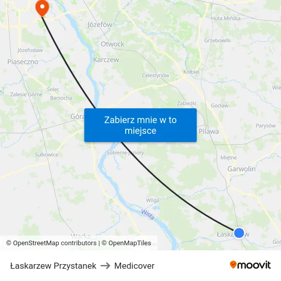 Łaskarzew Przystanek to Medicover map