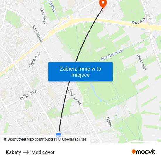 Kabaty to Medicover map