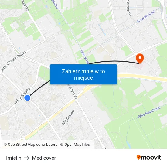 Imielin to Medicover map