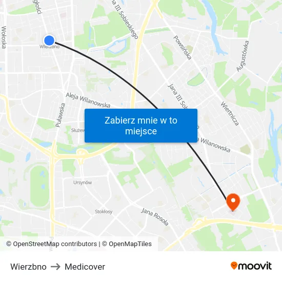 Wierzbno to Medicover map