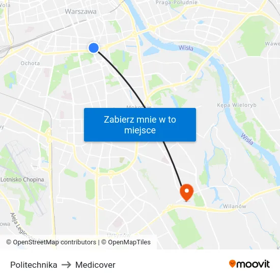 Politechnika to Medicover map