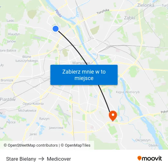 Stare Bielany to Medicover map
