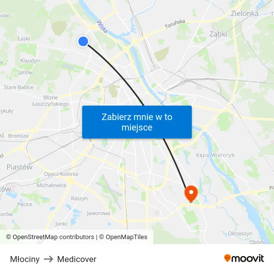 Młociny to Medicover map