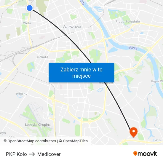 PKP Koło to Medicover map