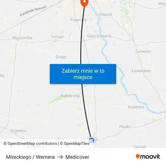 Mireckiego / Wernera to Medicover map