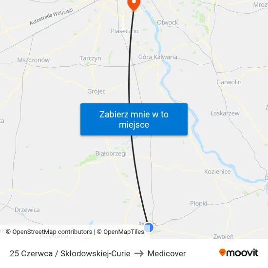 25 Czerwca / Skłodowskiej-Curie to Medicover map
