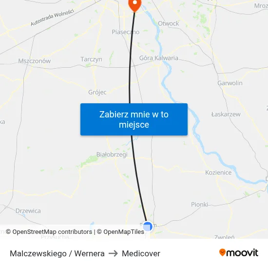 Malczewskiego / Wernera to Medicover map