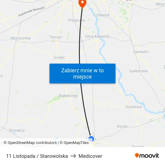11 Listopada / Starowolska to Medicover map