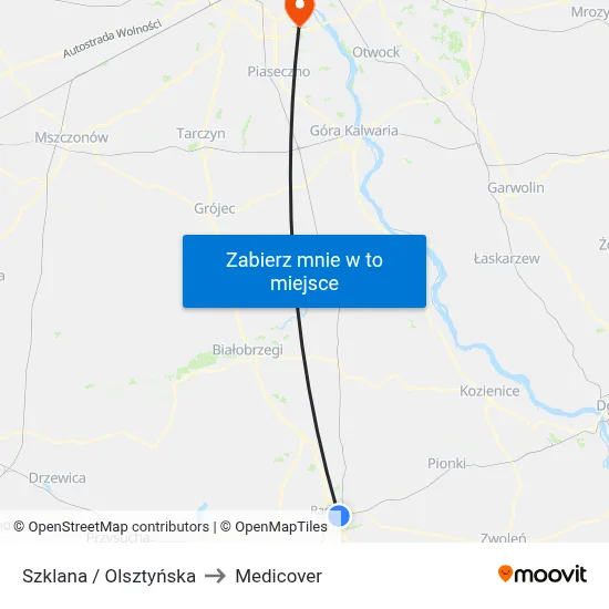 Szklana / Olsztyńska to Medicover map