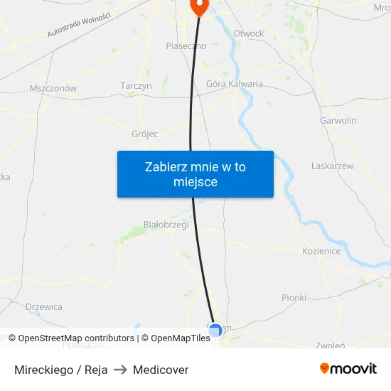Mireckiego / Reja to Medicover map