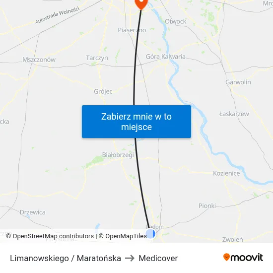 Limanowskiego / Maratońska to Medicover map