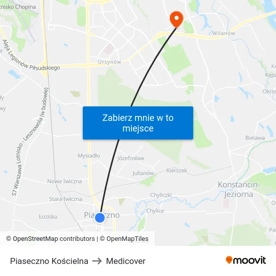 Piaseczno Kościelna to Medicover map