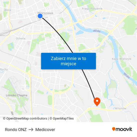 Rondo ONZ to Medicover map
