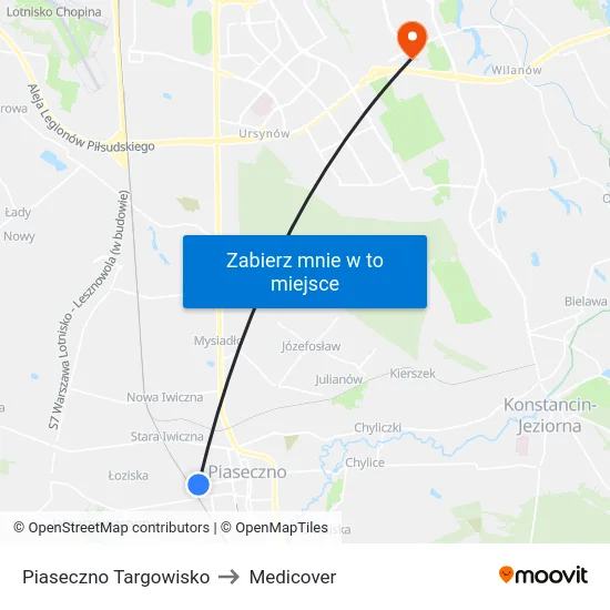 Piaseczno Targowisko to Medicover map
