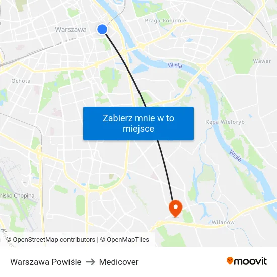 Warszawa Powiśle to Medicover map