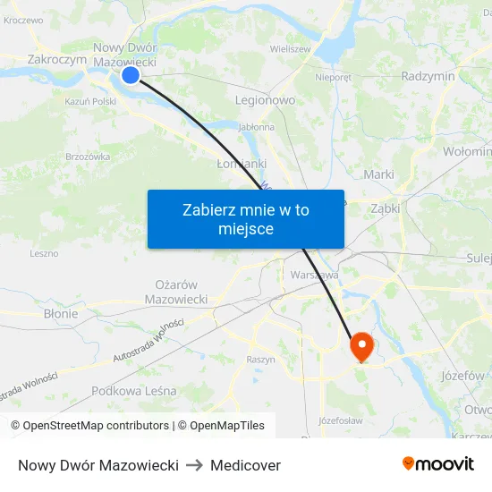 Nowy Dwór Mazowiecki to Medicover map