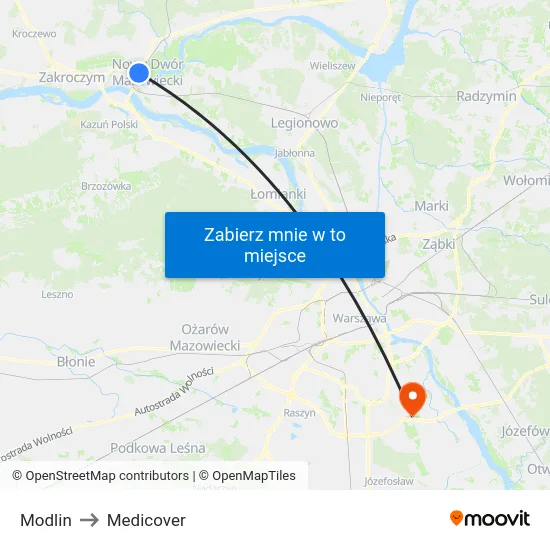 Modlin to Medicover map