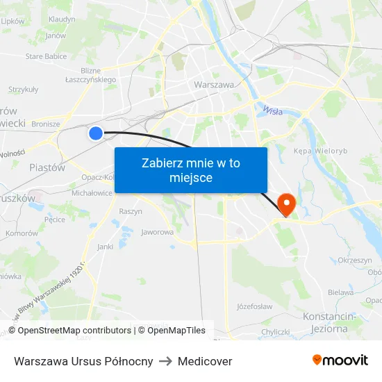 Warszawa Ursus Północny to Medicover map