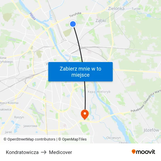 Kondratowicza to Medicover map