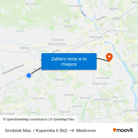 Grodzisk Maz. / Kopernika II (Nż) to Medicover map