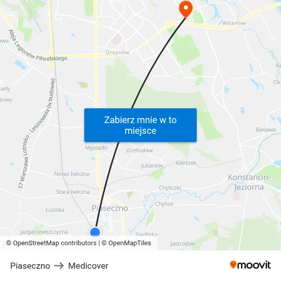 Piaseczno to Medicover map